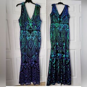 Green/turquise Sequin Formal Long Dress-3x